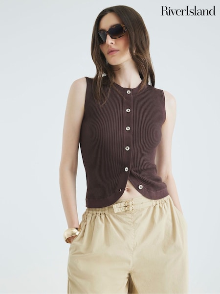 River Island Brown Contrast Button Front Rib vests (H75540) | €32