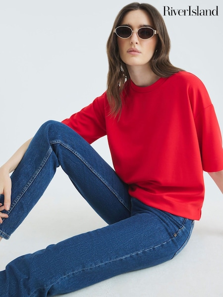 River Island Red Clean Premium Boxy T-Shirt (H75542) | R$ 255