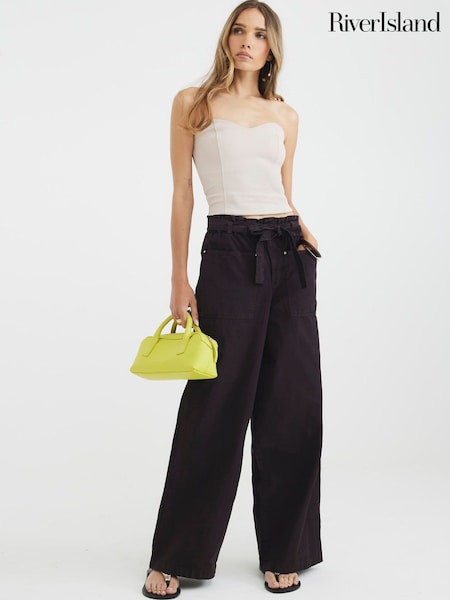 River Island Brown Paperbag Belted Trousers (H75544) | €53