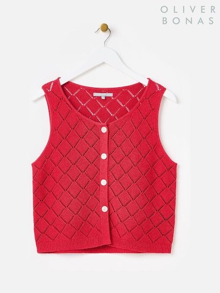 Oliver Bonas Diamond Stitch Button Up Knitted Vest (H75549) | R$ 545