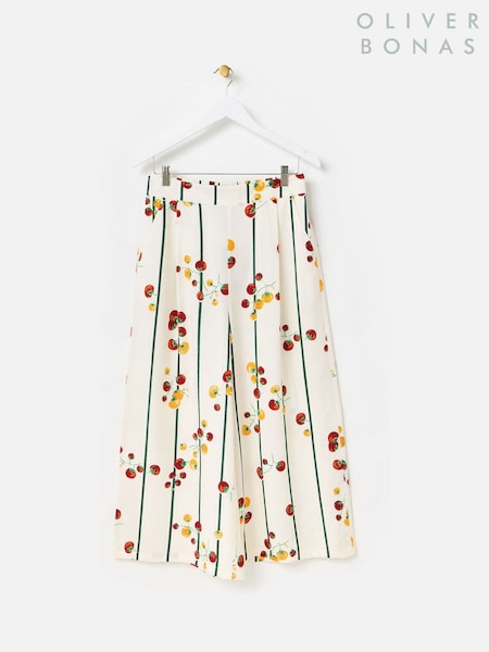 Oliver Bonas White Striped Tomato Print Wide Leg Culotte Trousers (H75553) | R$ 640