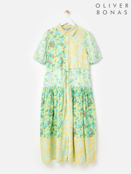 Oliver Bonas Floral Print Tiered Midi Shirt Dress (H75558) | R$ 840