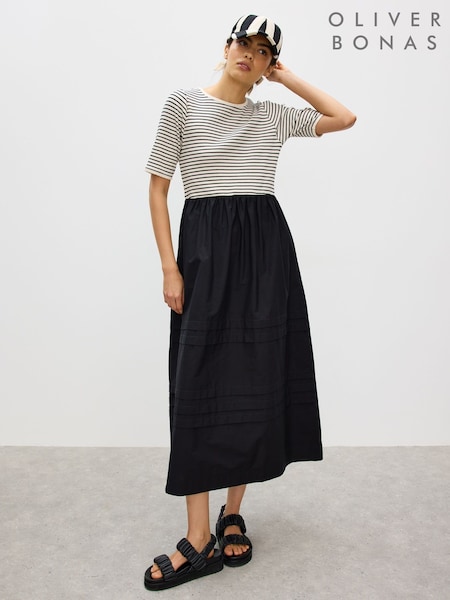 Oliver Bonas Striped Short Sleeve Midi Dress (H75560) | 581 LEI