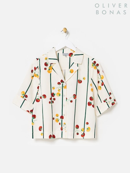Oliver Bonas White Striped Tomato Print Short Sleeve Shirt (H75562) | R$ 545