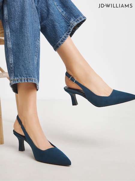 JD Williams Blue Wide Fit Pointed Toe Slingback Heels (H75647) | €50