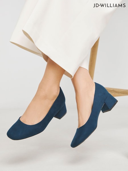 JD Williams Blue Extra Wide Fit Heavenly Soles Low Block Heels Court Shoes (H75656) | €48