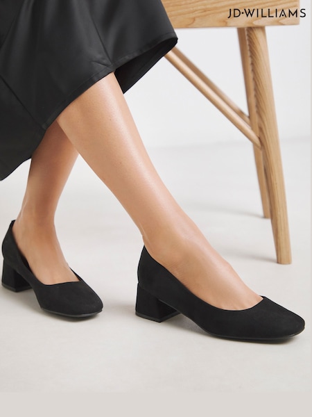 JD Williams Soft Black Extra Wide Fit Heavenly Soles Low Block Heels Court Shoes (H75657) | €43