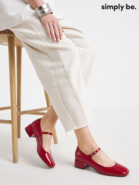 Simply Be Red Wide Fit Low Block Heel Mary Jane Shoes (H75710) | AED221