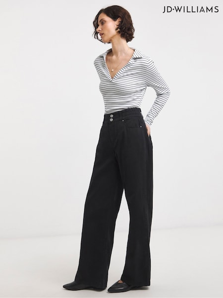 JD Williams Black Elasticated Waist Wide Leg Jeans (H75716) | €48