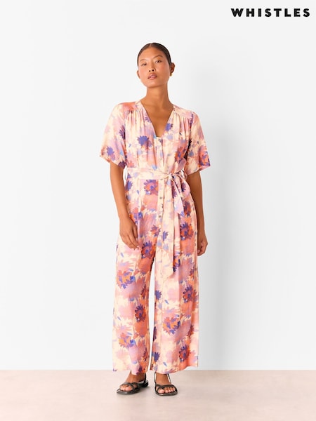 Whistles Pink Petite Floral Print Button Front Jumpsuit (H75871) | €190