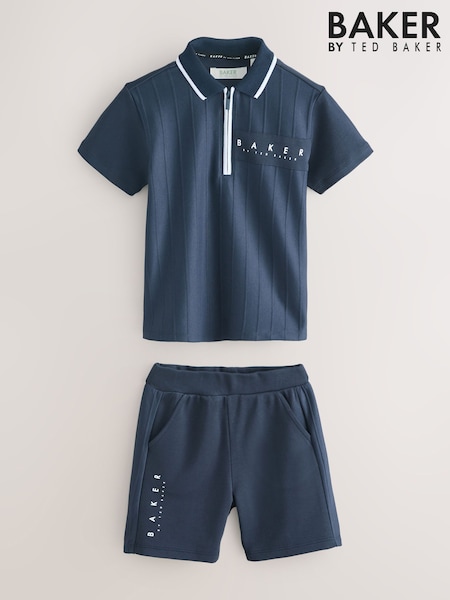 أزرق داكن - Baker by Ted Baker Textured Polo Shirt and Shorts Set (H75902) | ‏227 د.إ.‏ - ‏ 269‏ د.إ.