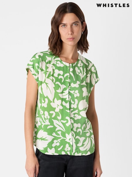 Whistles Green Floral Print Keyhole Blouse (H75903) | €118