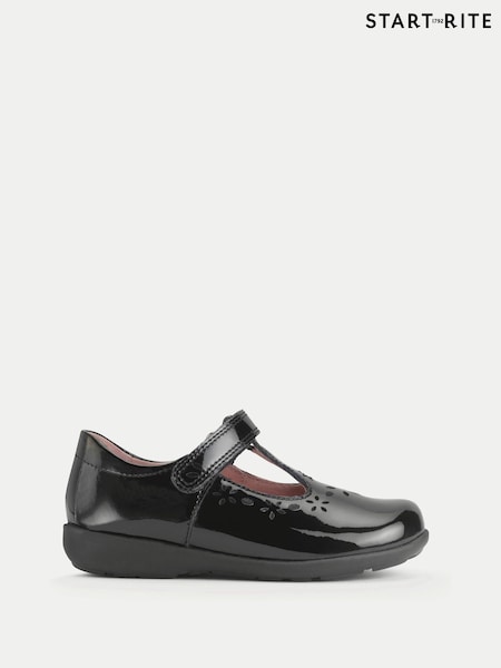 Start-Rite Girls Charlotte Patent T-bar Rip Tape Shiny School Black Shoes (H76114) | €60