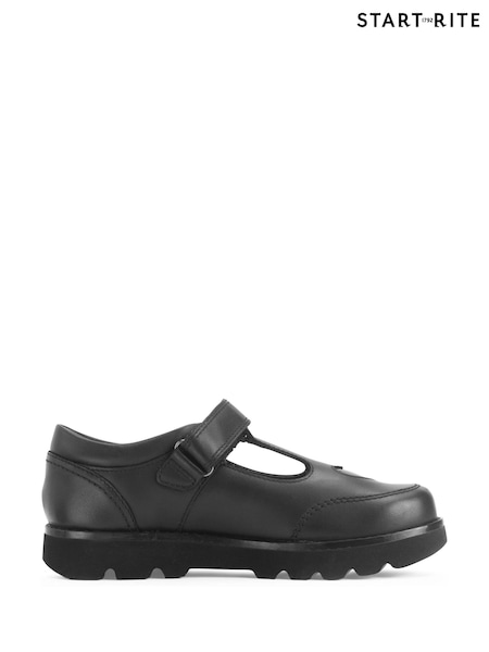 Start-Rite Girls Locket Leather Rip-Tape T-bar Chunky Soled School Black Shoes (H76129) | 83 €