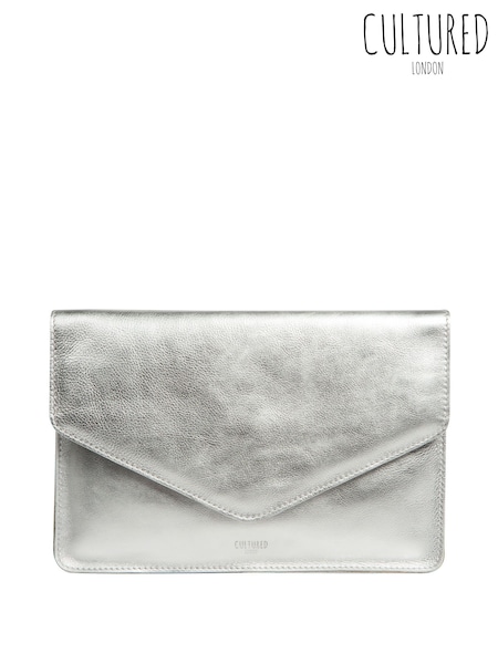 Silber-Metallic - Cultured London Yara Leather Clutch Bag (H76140) | 45 €
