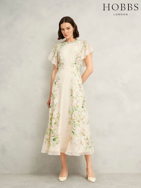 Hobbs Cream Kim Silk Dress (H76158) | €445