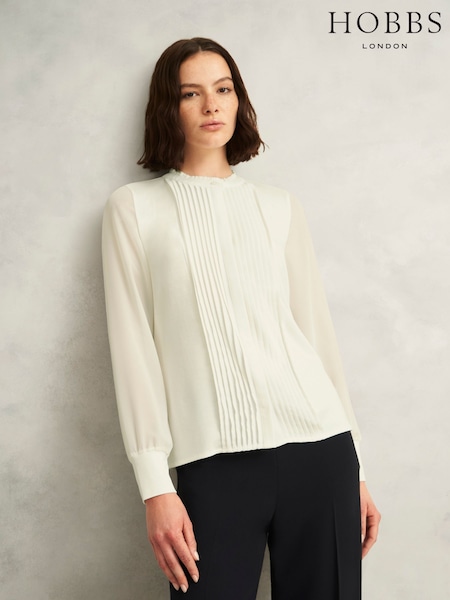 Hobbs White Carina Pleated Top (H76161) | €84