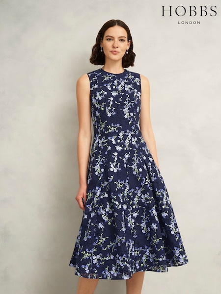 Hobbs Blue Ria Embroidered Dress (H76170) | €305