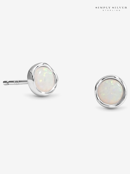 Simply Silver Silver Tone Semi Precious Opal Stud Earrings (H76181) | €25