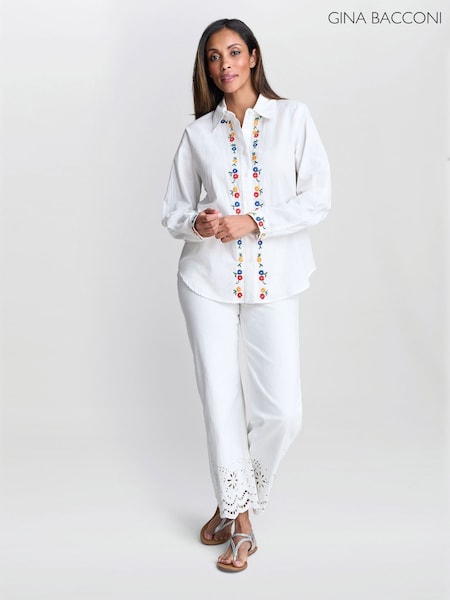 Gina Bacconi Clementine Embroidered Cotton White Shirt (H76202) | R$ 780