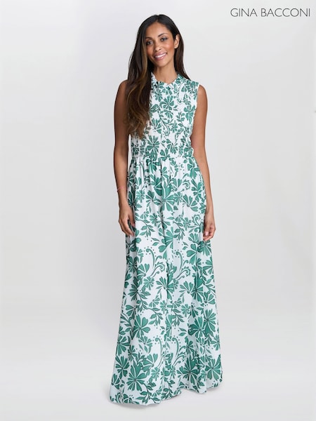 Gina Bacconi Green Roxanna Sleeveless Shired Top Dress (H76209) | 140 €