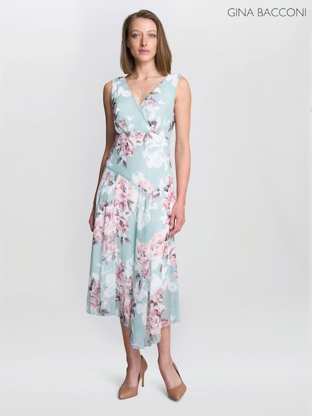 Gina Bacconi Blue India Print Dress (H76212) | €217