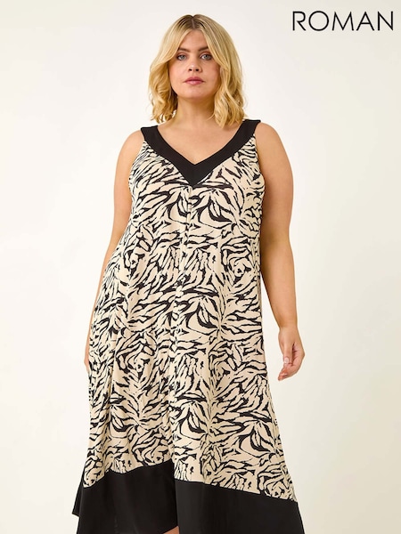 Roman Black Curve Animal Print V-Neck Midi Dress (H76318) | €69