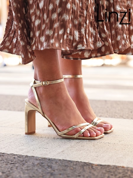 Linzi Gold Gesture Strappy Block Heel Sandals (H76360) | €45