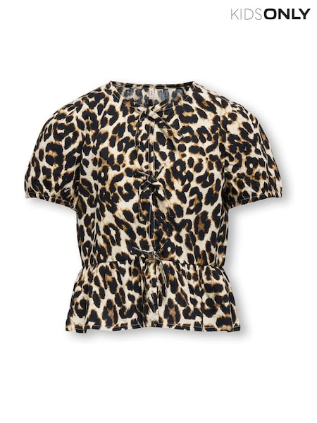 ONLY KIDS Leopard Print Puff Sleeve Bow Black Blouse (H76378) | 149 LEI