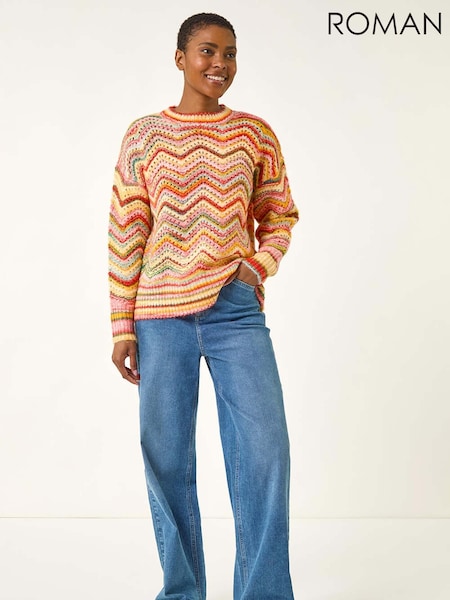 Roman Pink Zig Zag Pointelle Knit Jumper (H76379) | €58