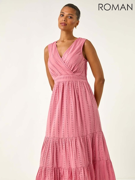Roman Embroidered V-Neck Midi Dress (H76385) | R$ 665