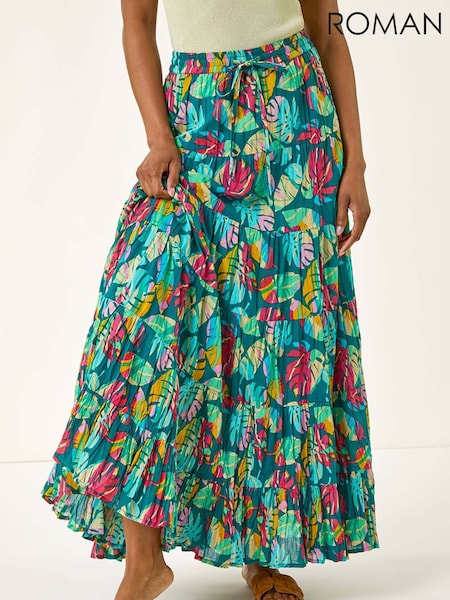 Roman Palm Print Tiered A-Line Skirt (H76396) | R$ 545