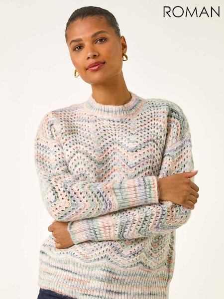 Roman Grey Zig Zag Pointelle Knit Jumper (H76399) | €58