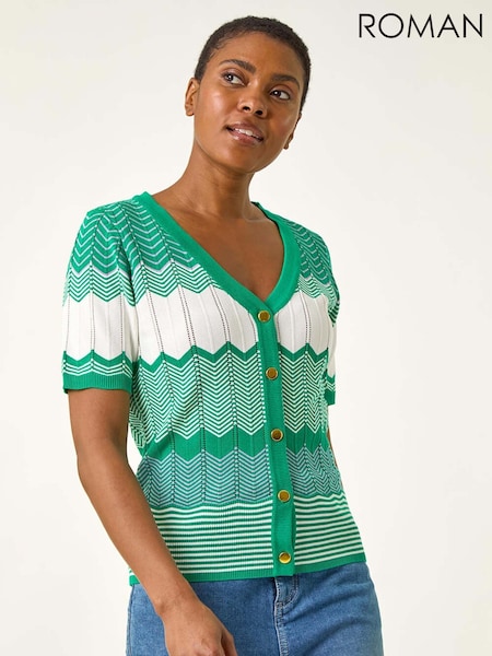 Roman Green Wave Stitch Button Knit Jumper (H76400) | R$ 510