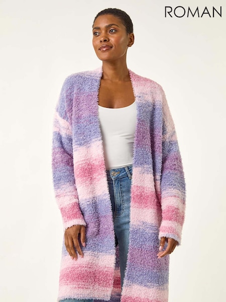 Roman Fluffy Stripe Longline Cardigan (H76401) | R$ 605