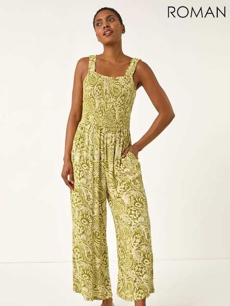 Roman Green Paisley Print Cropped Jumpsuit (H76406) | €58
