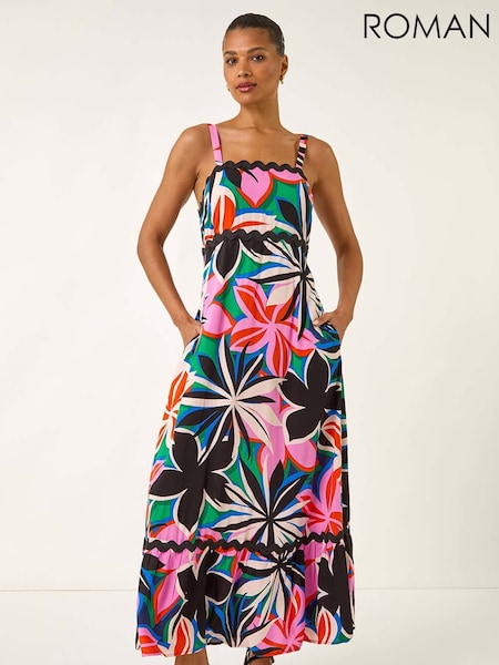 Roman Pink Floral Print Ric Rac Maxi Dress (H76407) | €69