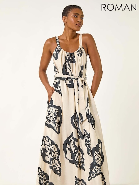 Roman White Strappy Shell Print Maxi Dress (H76409) | €69