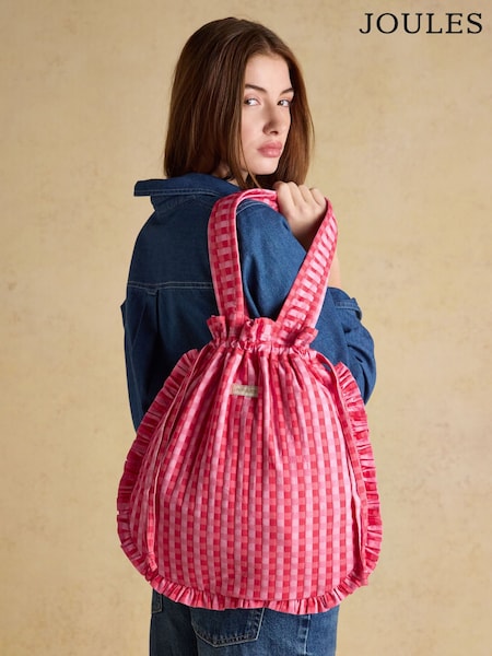 Joules Nella Red Pink Gingham Quilted Tote (H76428) | €34.95