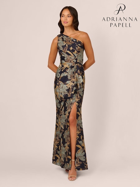 Adrianna Papell One Shoulder Jacquard Blue Dress (H76434) | 15 561 грн