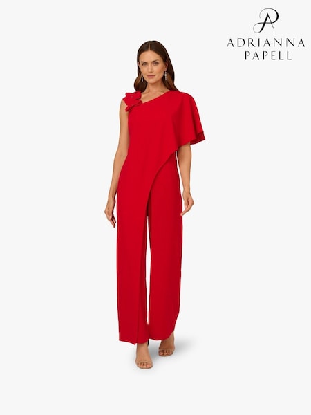Adrianna Papell Red Asymmetrical Crepe Jumpsuit (H76444) | €253