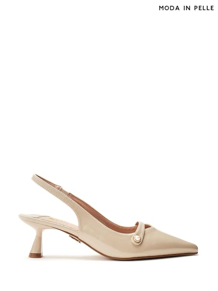 Moda in Pelle Silver Godal Pointed Heel Shoes With Front Strap And Pearl Trim (H76451) | € 139