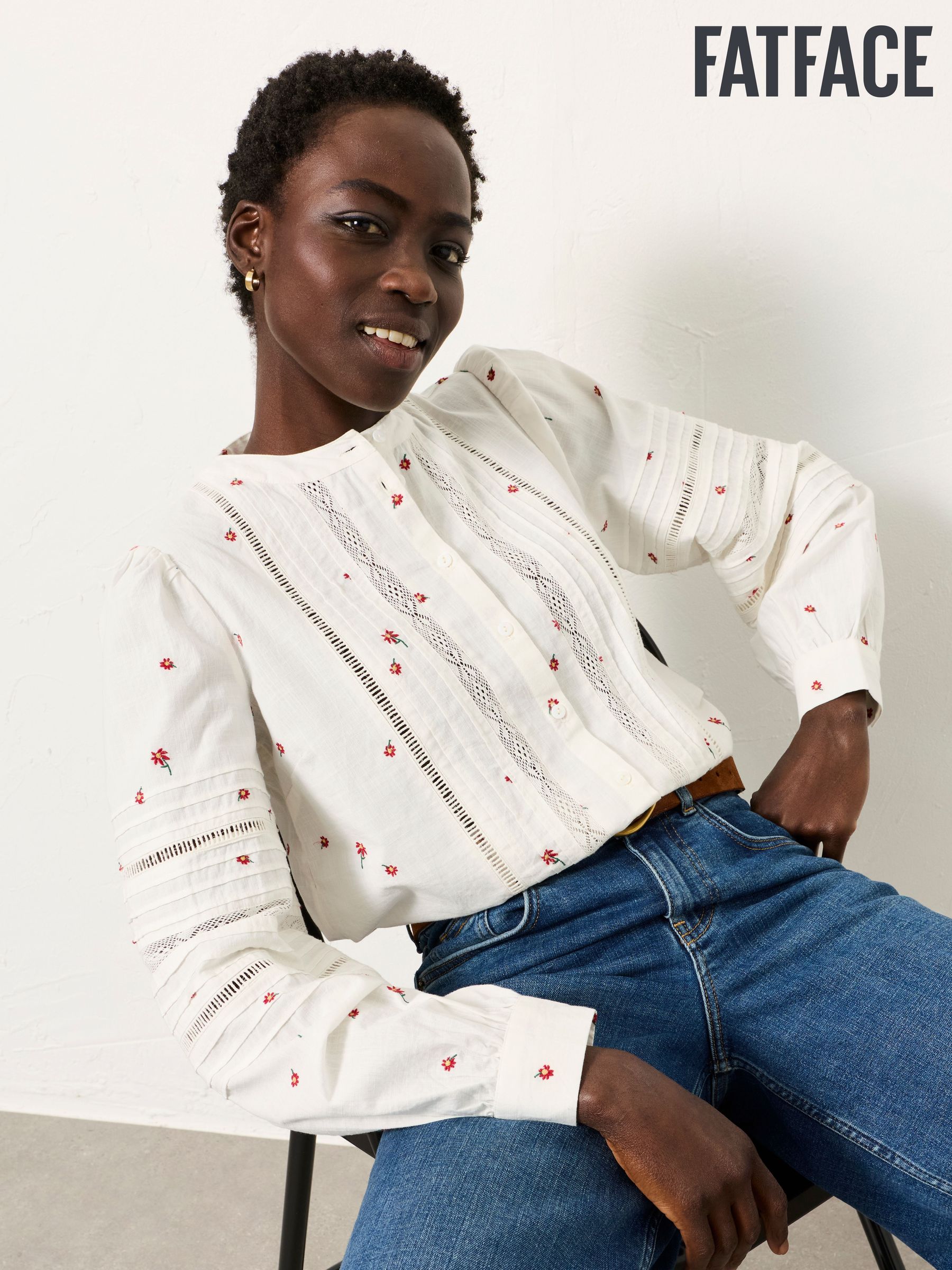 Women's Cream Curve Holiday Puff Sleeve Tops | Next Oman