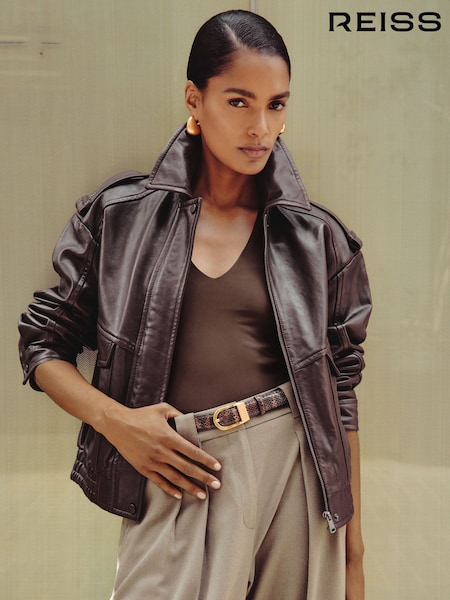 Reiss Aubergine Peyton Petite Oversized Leather Jacket (H76573) | R$ 4.915