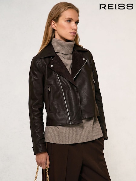 Reiss Lidia Suede-Lapel Leather Biker Jacket (H76574) | R$ 3.930
