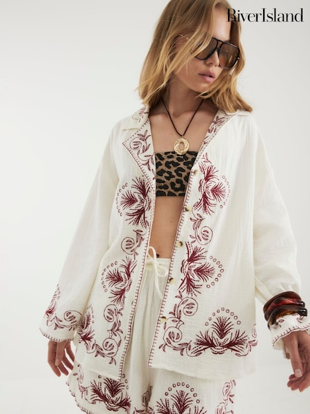 River Island Cream Embroidered Shirt (H76592) | R$ 415
