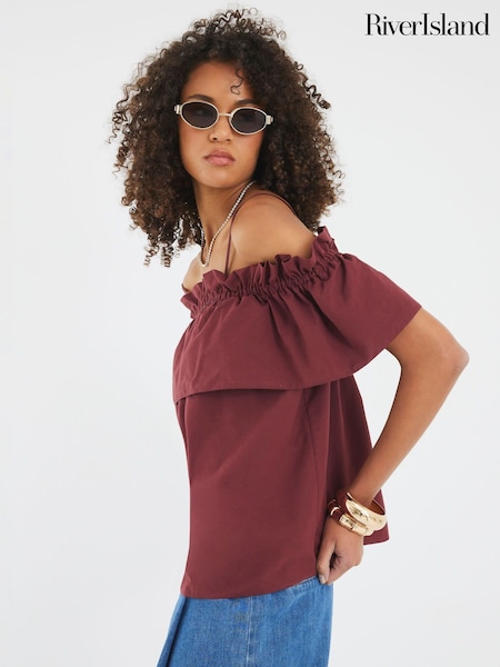 River Island Purple Ruffle Bardot Top (H76595) | €37