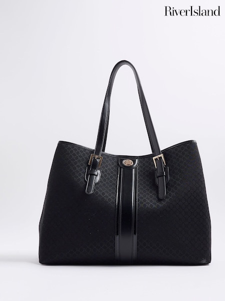 River Island Black Jacquard Monogram Shopper Bag (H76600) | €56