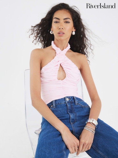 River Island Ruched Halter Neck Top (H76603) | R$ 255