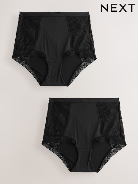 Black High Waist Lace & Microfibre Knickers 2 Pack (H76642) | €28